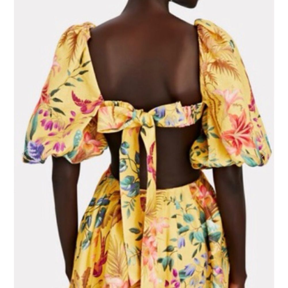 Zimmermann Tropicana Floral Linen Cut-Out Printed Yellow Mini Dress AU 0, US 4 - Picture 2 of 10